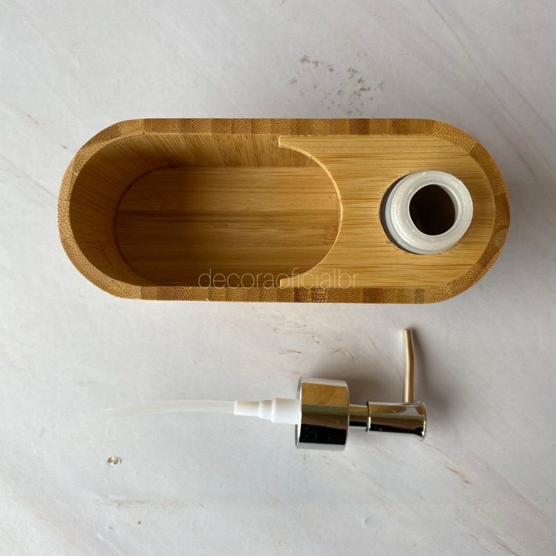 Dispenser Porta Detergente E Esponja Com Valvula Bambu Kit Pia Cozinha