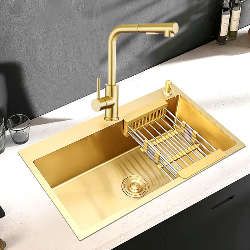 Cuba Pia Dourada Inox 304 Gourmet Cozinha 60x45 Com Torneira Escovado E Acessórios