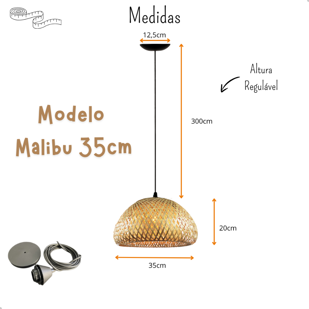 Lustre Luminaria Pendente Fibra Natural Artesanal Decorativo Bivolt