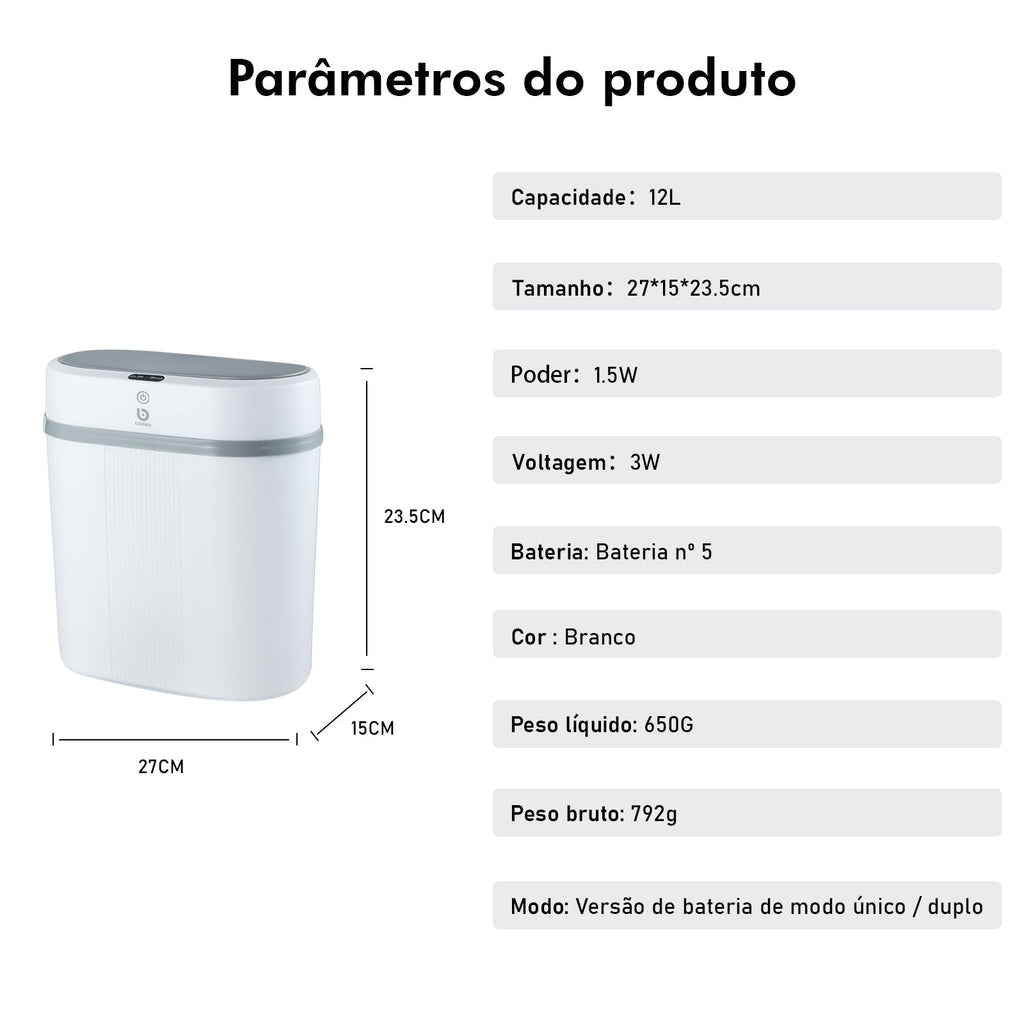 Lixeira Automática Com Sensor Inteligente Para Banheiro Cozinha Escritório