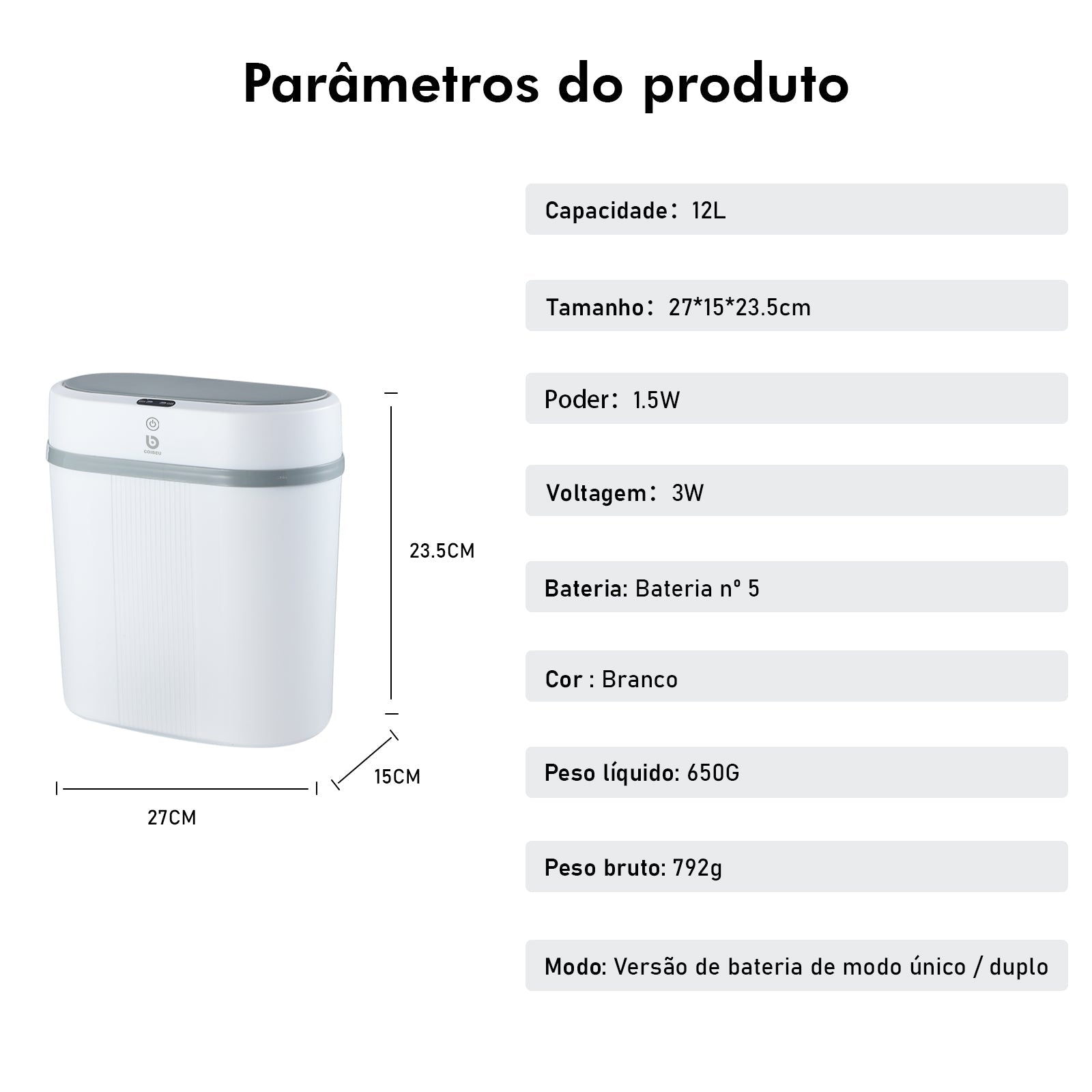 Lixeira Automática Com Sensor Inteligente Para Banheiro Cozinha Escritório