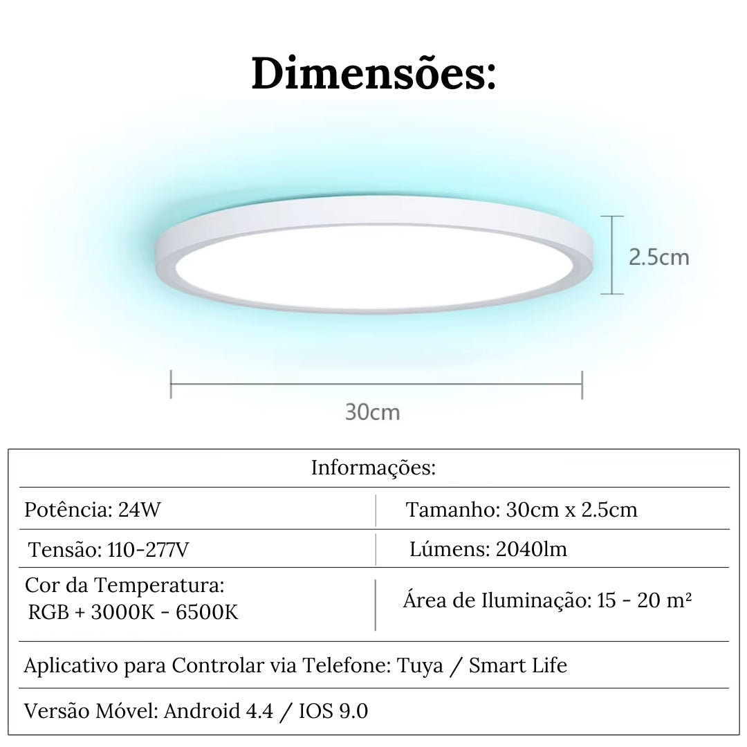Luminária de Teto Plafon LED Redondo Inteligente Alexa Google Home