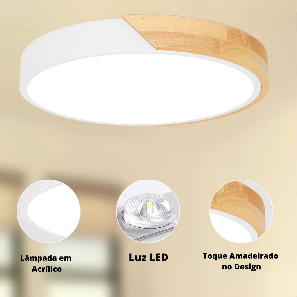 Luminária de Teto Plafon Redondo LED Estilo Nórdico Cinza 40cm