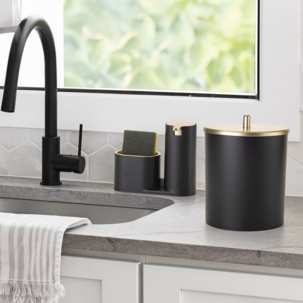 Kit Lixeira Cozinha 5L E Dispenser Porta Detergente Luxo