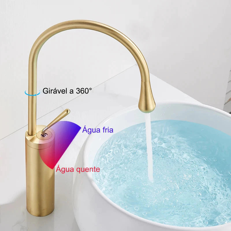 Torneira Para Banheiro Monocomando Misturador Lucca Dourado