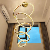 Lustre Pendente 5 Anéis LED 96W Dourado Duplo Bivolt Branco Quente