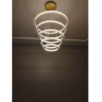 Lustre Pendente 5 Anéis LED 96W Dourado Duplo Bivolt Branco Quente