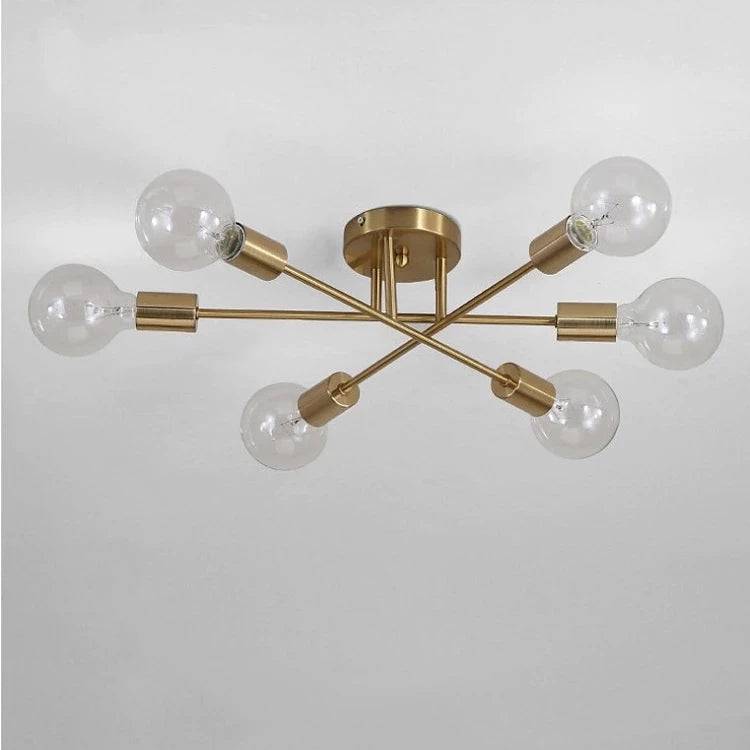 Lustre Para Sala Moderno Dourado 6 Lâmpadas