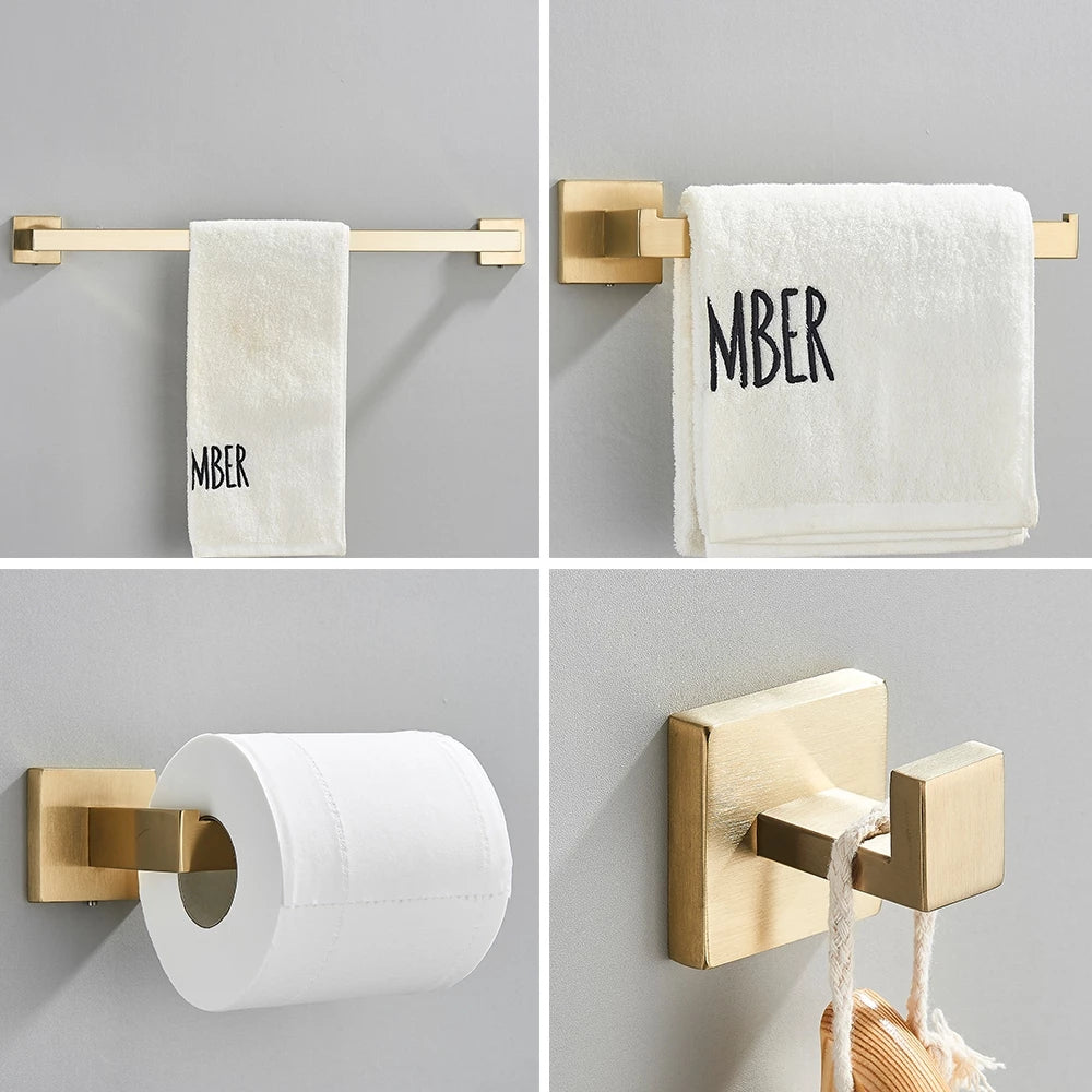 Kit Acessórios Para Banheiro Completo 4 Peças Inox 40/60cm Toalheiro De Banheiro Dourado Escovado