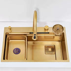 Cuba Pia Dourada Cozinha Gourmet Quadrada 75x45cm Aço Inoxidável 304 Com Acessórios Completos