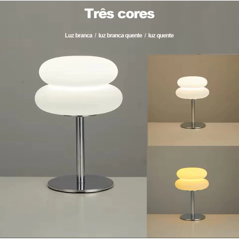 Luminária de Mesa Moderna Cogumelo Vidro e Inox