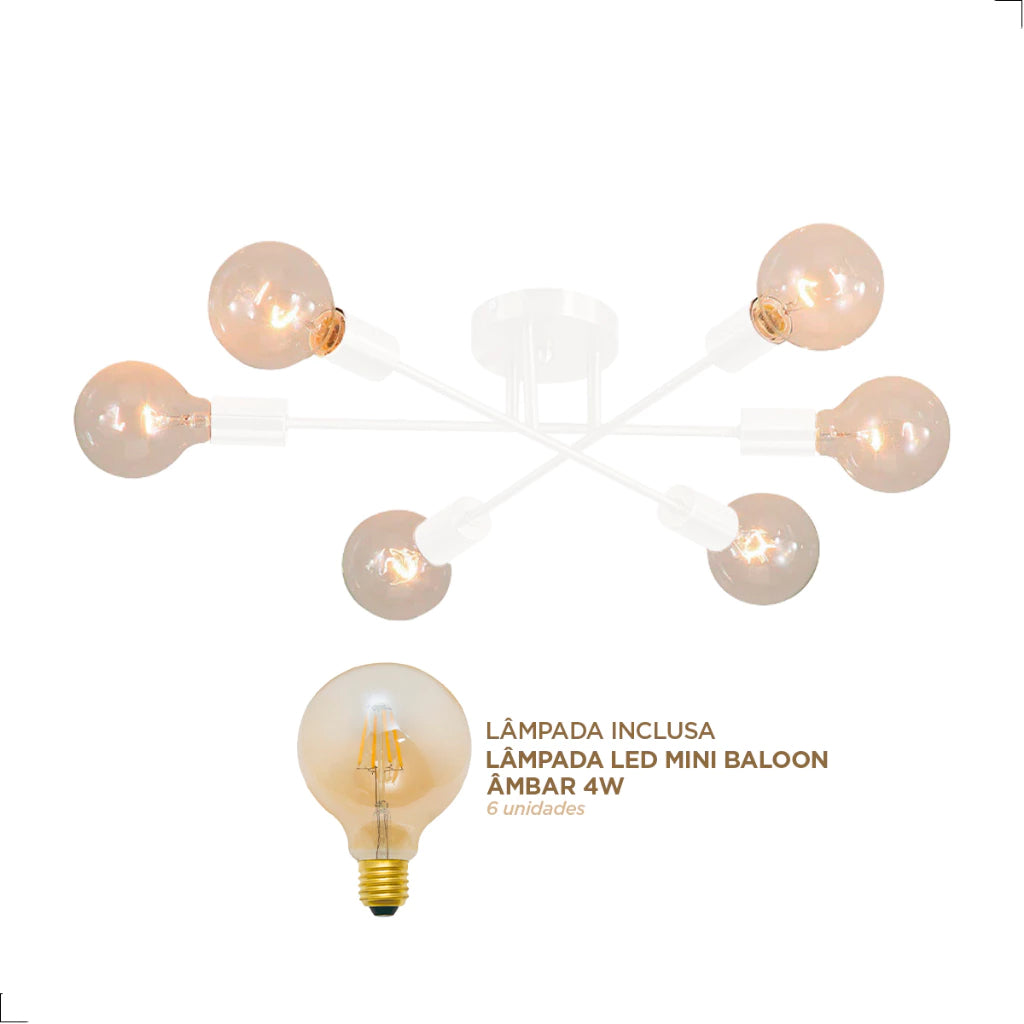 Lustre Para Sala Moderno Dourado 6 Lâmpadas