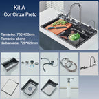 Kit Cuba Cozinha Cascata Gourmet Aço Inox Com Torneira Flexível