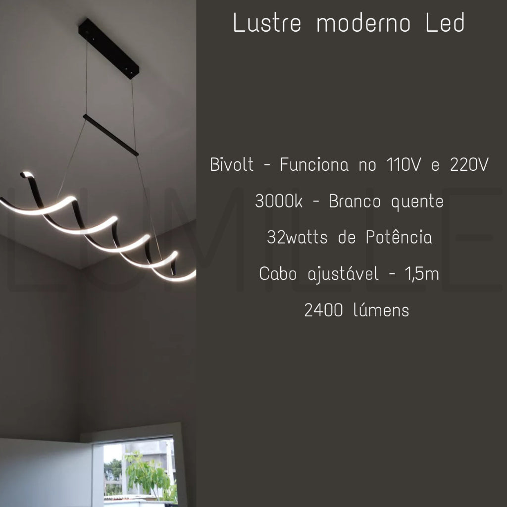 Pendente Led Lustre Preto/Dourado Para Sala de Jantar Decoração