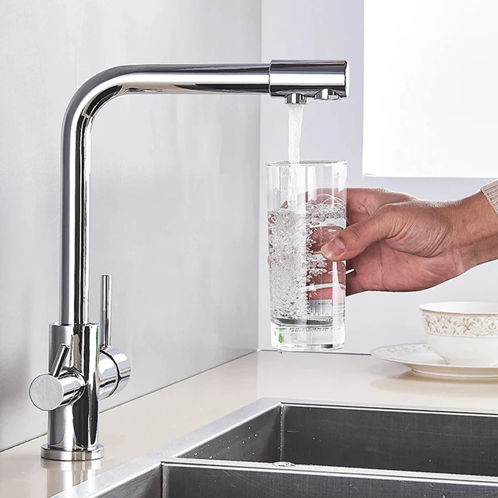 Torneira Gourmet Para Cozinha Com Filtro Modelo Duplo Comando Modelo Giratória
