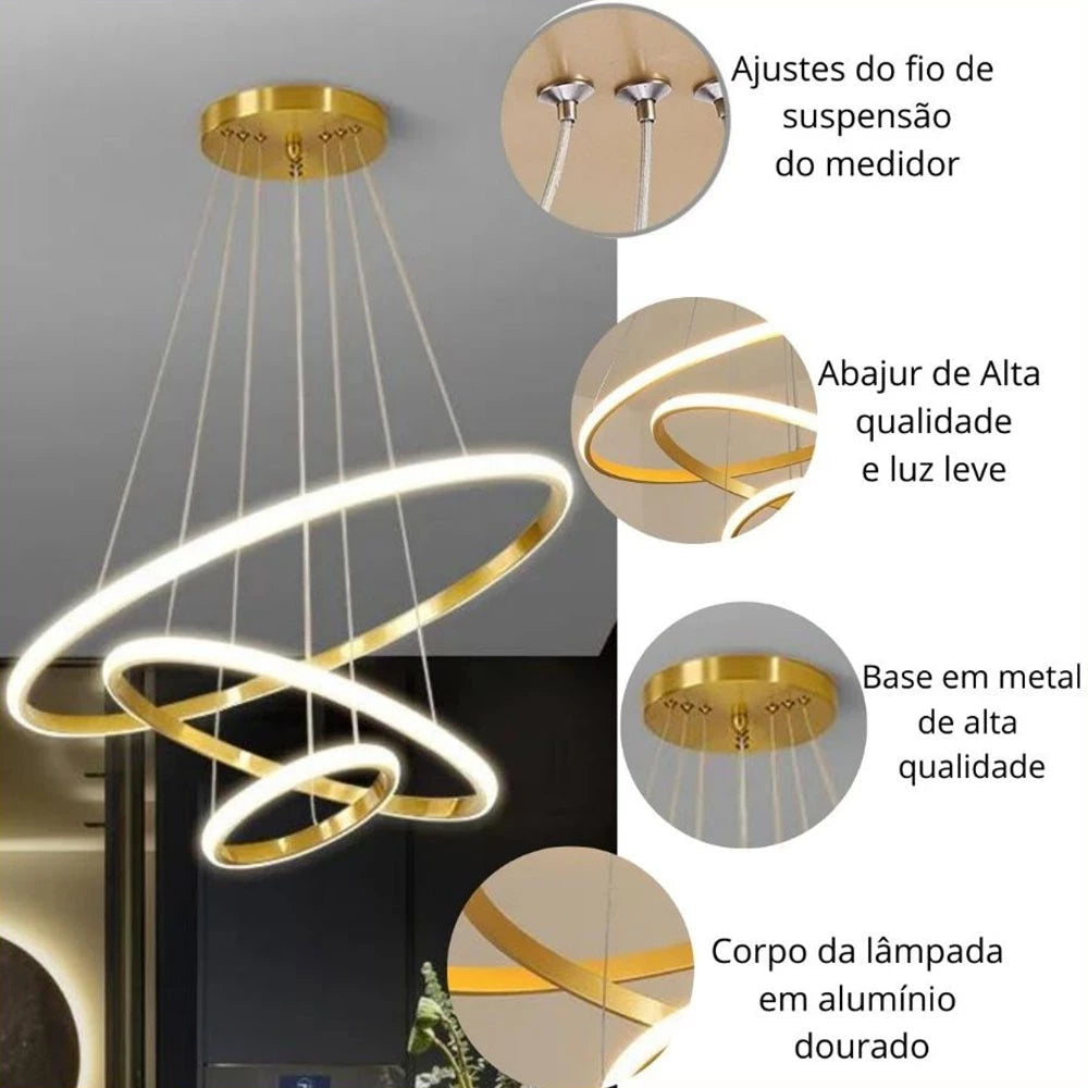 Lustre Pendente Circular Triplo em LED