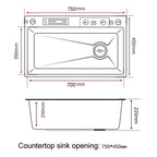 Cuba Pia Dourada Cozinha Gourmet Quadrada 75x45cm Aço Inoxidável 304 Com Acessórios Completos