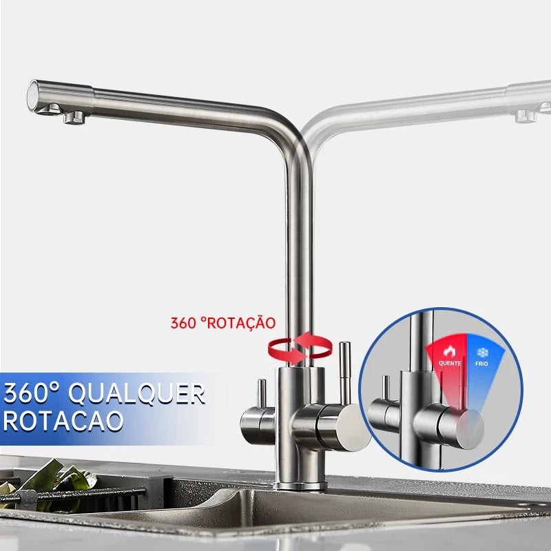 Torneira Gourmet Para Cozinha Com Filtro Modelo Duplo Comando Modelo Giratória