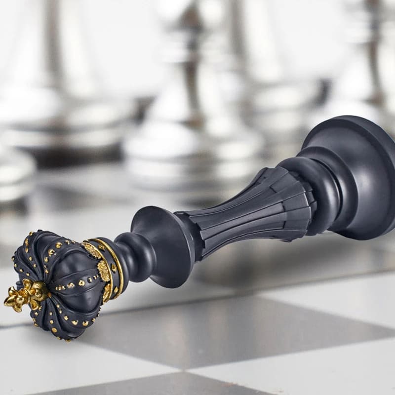 Conjunto 3 Peças Estatuetas Decorativas Peças de Xadrez Preto em Resina