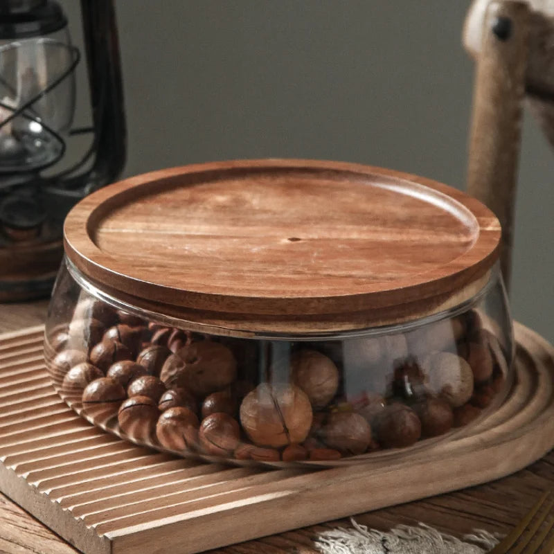 Fruteira De Mesa Com Tampa De Madeira Multifuncional