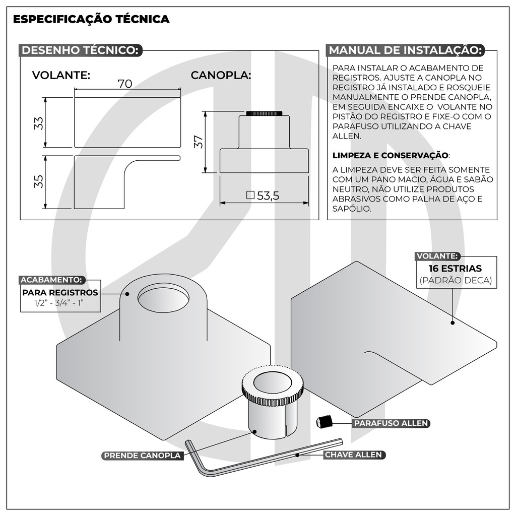Acabamento Registro Alavanca Dourado Fosco Padrão Deca
