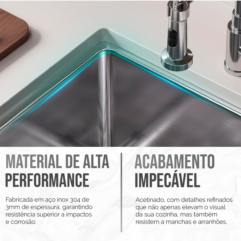 Cuba Cozinha Gourmet Pia Aço Inox Dupla Quadrada Acessórios