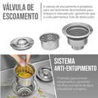 Cuba Cozinha Gourmet Pia Aço Inox Dupla Quadrada Acessórios