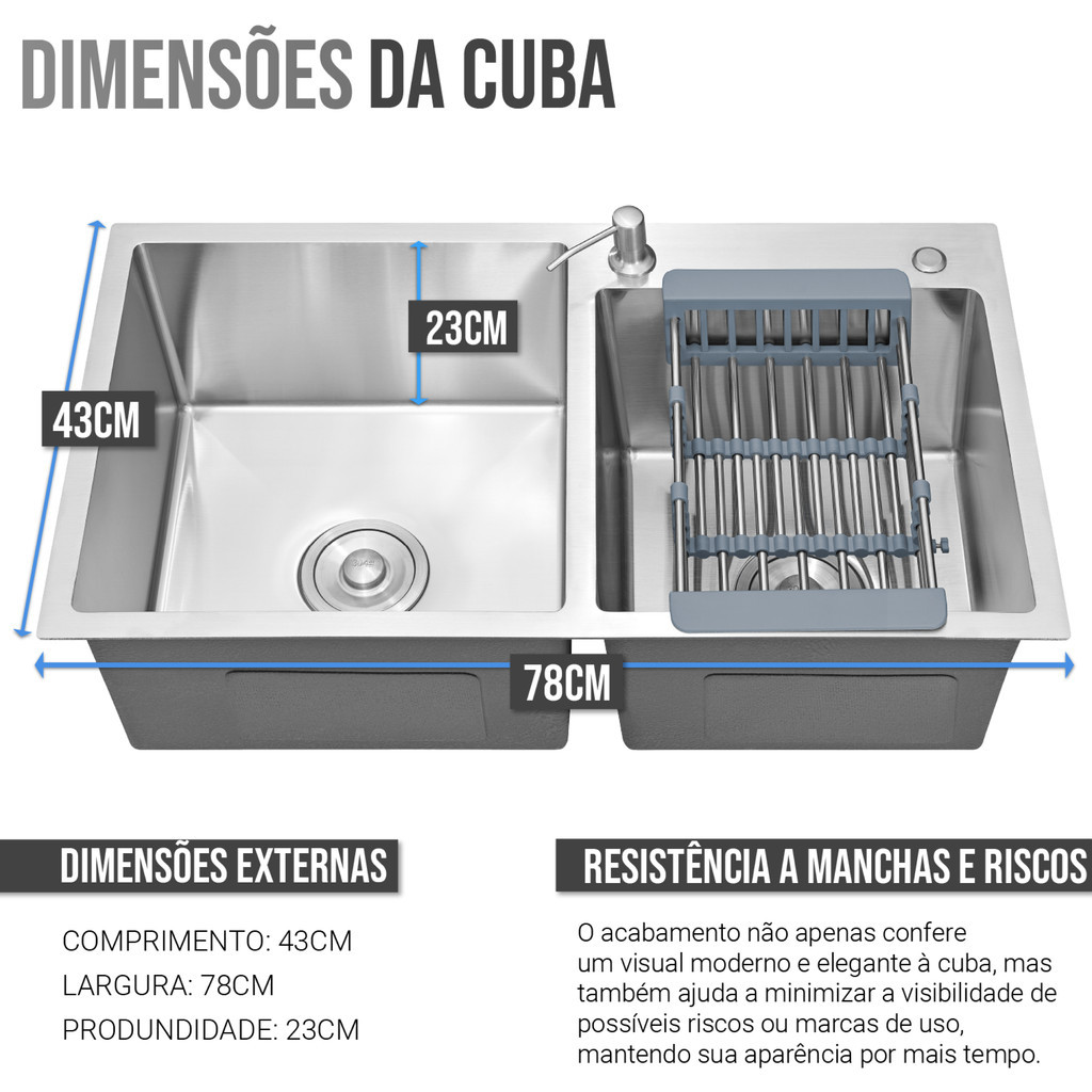 Cuba Cozinha Gourmet Pia Aço Inox Dupla Quadrada Acessórios