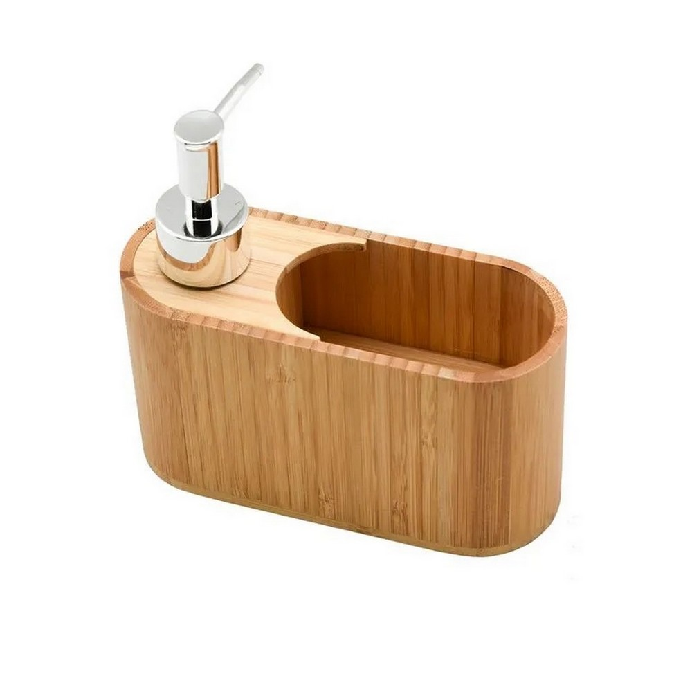 Dispenser Porta Detergente E Esponja Com Valvula Bambu Kit Pia Cozinha