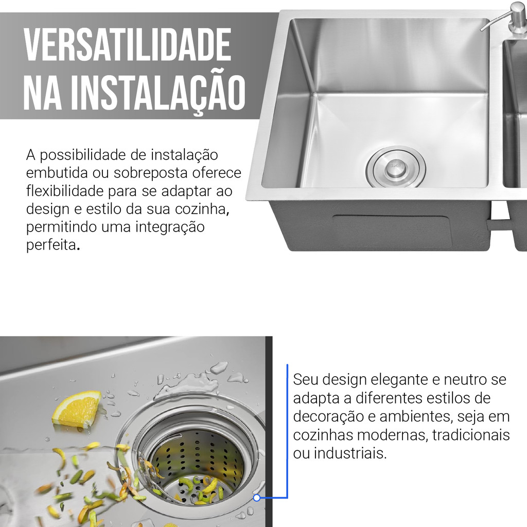 Cuba Para Pia De Cozinha Gourmet Kit Dupla Quadrada C/ Torneira Flexível