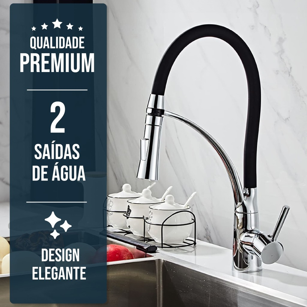 Cuba Para Pia De Cozinha Gourmet Kit Dupla Quadrada C/ Torneira Flexível