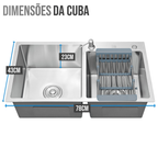 Cuba Para Pia De Cozinha Gourmet Kit Dupla Quadrada C/ Torneira Flexível