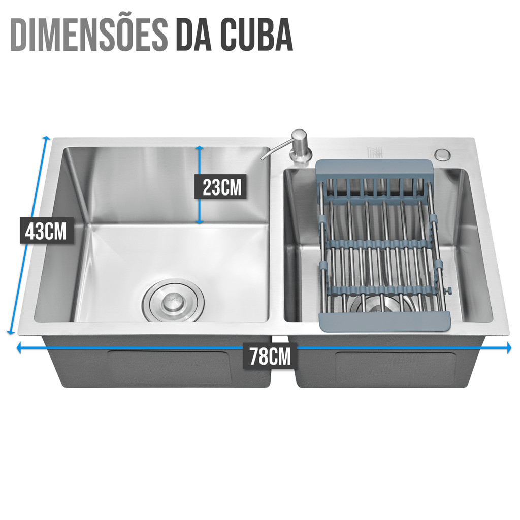 Cuba Para Pia De Cozinha Gourmet Kit Dupla Quadrada C/ Torneira Flexível
