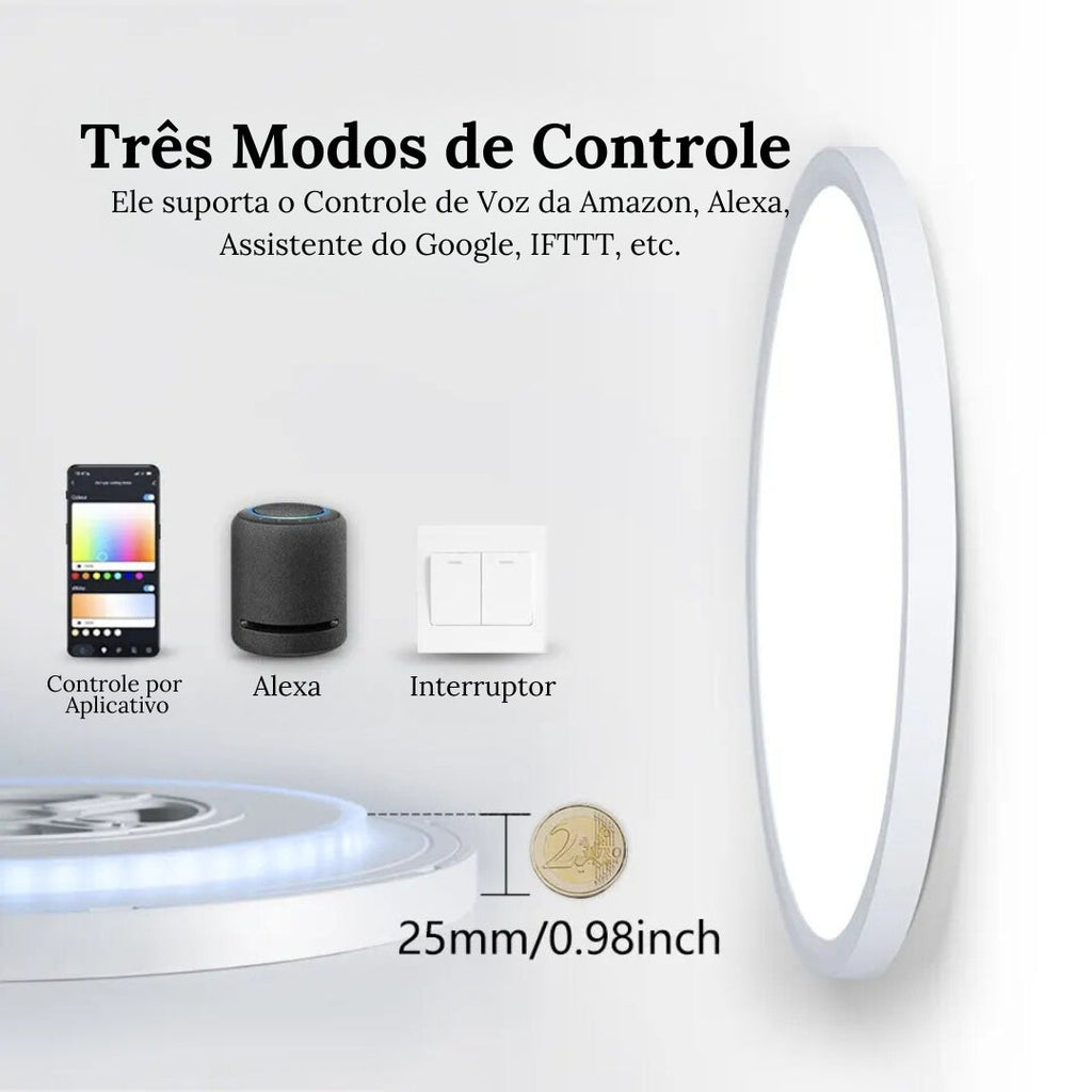 Luminária de Teto Plafon LED Redondo Inteligente Alexa Google Home